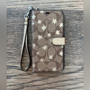 COACH iPhone X & XS Signature Canvas Pop Star Print Phone Folio‎ Case Card Slots